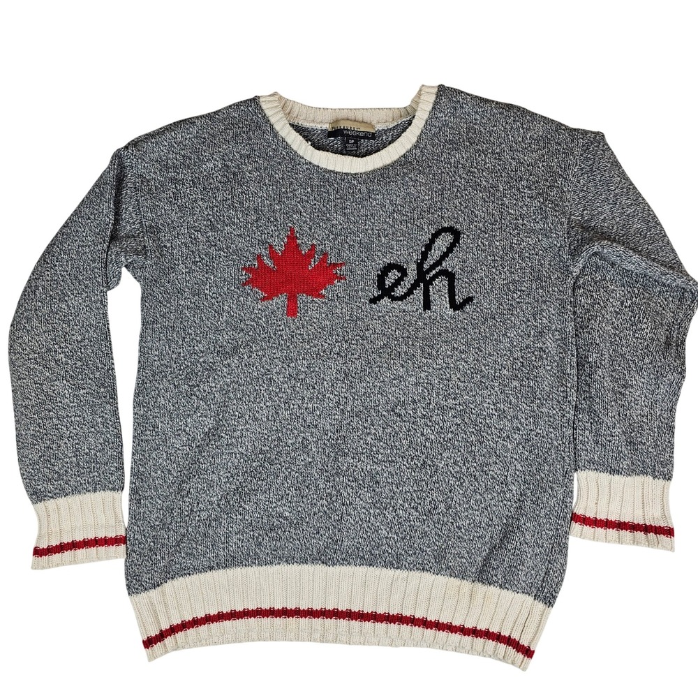Parkhurst Weekend Women's Grey Marled Canada Maple Leaf Eh Knit Sweater Small